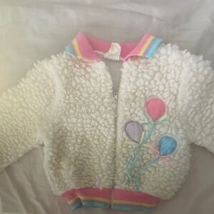 Fuzzy White Jacket with Balloon Design